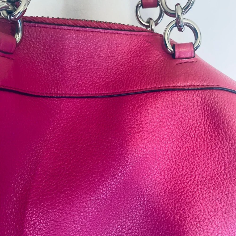 Coach Fuchsia Pink Pebbled Leather Lenox Tote Bag With Detachable Strap - Picture 11 of 16